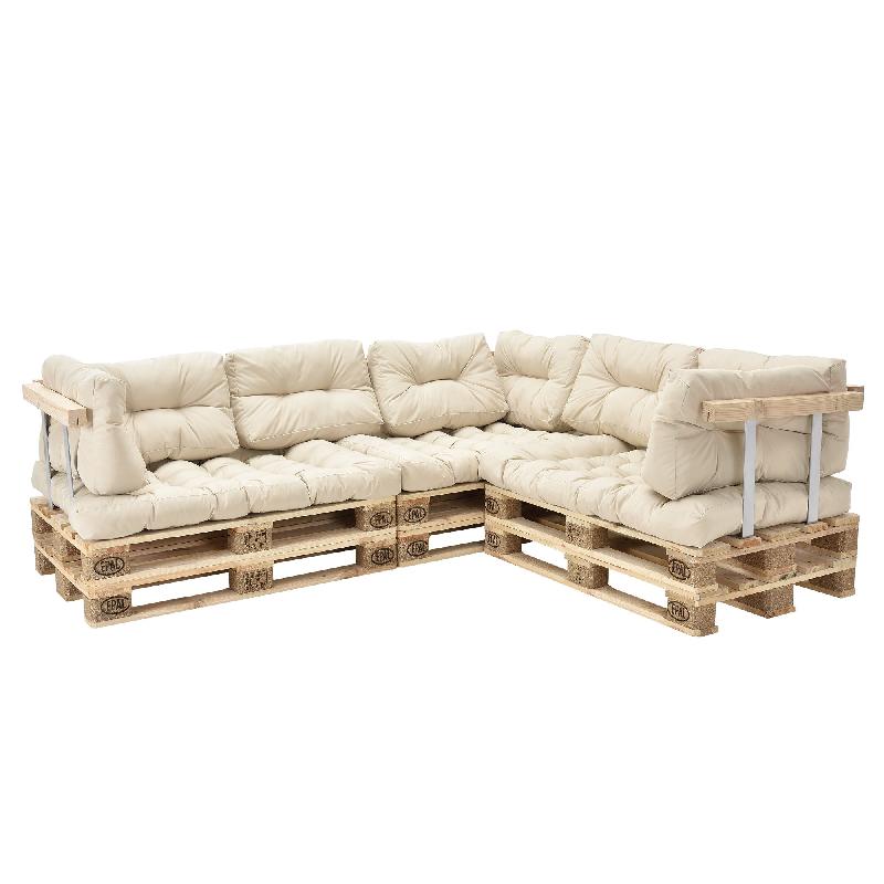 Canapé d’angle en palettes coussin beige canapé d’angle avec palettes