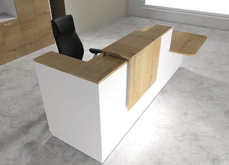 Comptoir d'accueil bi-colore avec PMR Delta et réhausse - Droite, Blanc, Non, 262, Chêne veiné_0