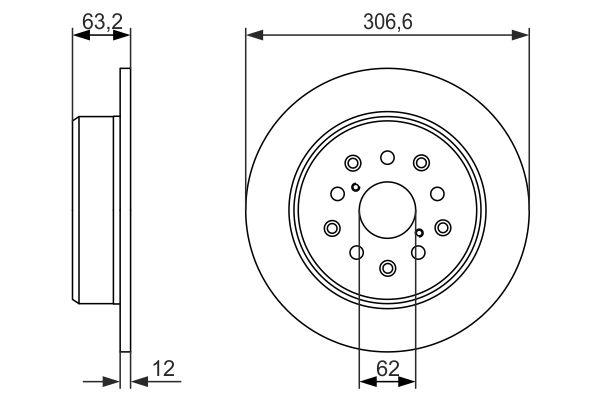 Disque de frein Bosch 0986479339 - boîte de 2 disques pour montage arrière, disque plein, 5 trous, épaisseur 12 mm_0