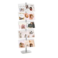 Présentoir vitrine presse Edimeta - H 200 cm - 5 étagères plexiglass transparentes - aluminium anodisé naturel - 214175_0