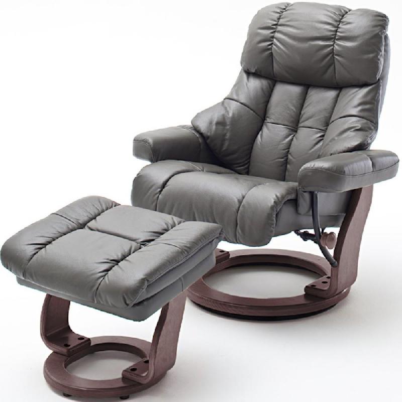 FAUTEUIL RELAX CLAIRAC ASSISE EN CUIR NOUGAT PIED EN BOIS NOYER AVEC REPOSE PIED_0