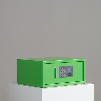 Coffre-fort d'hôtel motorisé - Laptop vert RAL6038 - BE Dutch - Code numérique et clé d'urgence_0