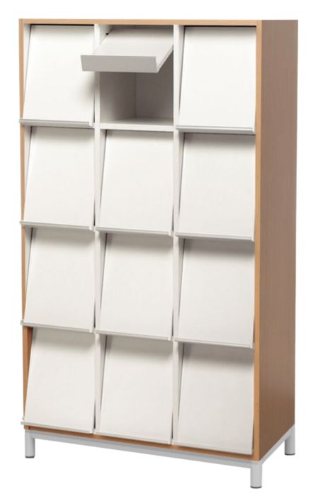 Mp12c périodique – meuble présentoir 12 cases avec volets porte-magazines et réserves - LNR mobiliers - HxLxP : 180x90x45 cm_0