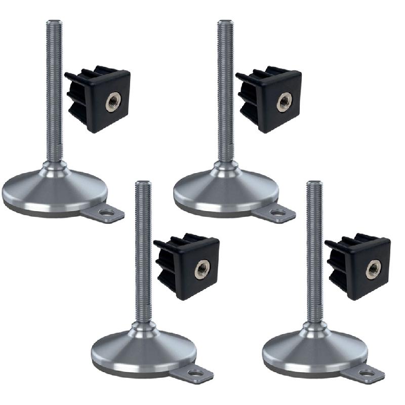 Pied en inox 16x150x105mm, tampon et trou de fixation+inserts 50x50x1.5mm -Set of 4_0