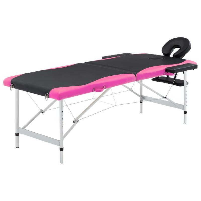 TABLE DE MASSAGE PLIABLE 2 ZONES INOX NOIR ET ROSE 02_0001808_0