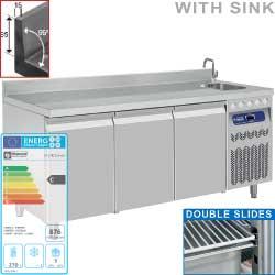 Table frigorifique murale ventilée 3 portes GN 1/1 avec évier - DT178/ELA+EV - Inox alimentaire AISI 304_0