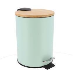 TENDANCE - Poubelle à pédale 3L en métal vert pastel avec couvercle en bambou - système de frein de chute - 3664323173284_0