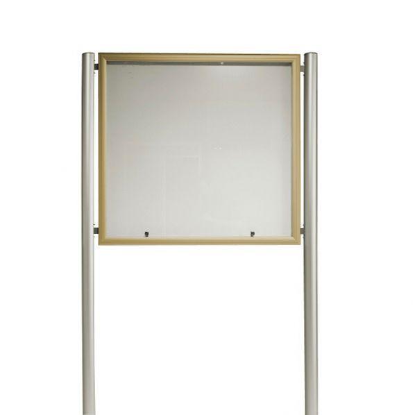 Vitrine d'extérieur sur pied à visser - cadre sable - format 8 x A4 - avec serrure - étanche_0