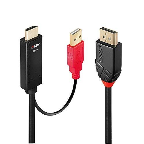 Lindy 41424 - Adaptateur et connecteur de câbles DisplayPort vers HDMI-A + USB, 0,5 m, contacts plaqués or_0