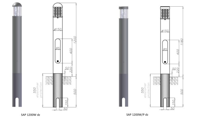 Borne lumineuse d'éclairage public - SAP 1200/P - HID, halogène, fluorescente - 23-70W - aluminium anodisé - 1,2m_0