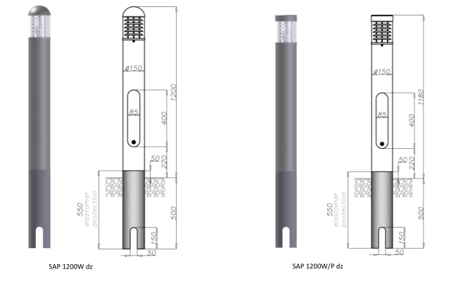 Borne lumineuse d'éclairage public électrique sap 1200/p / hid / halogène / fluorescente / 23 - 70 w / en aluminium anodisé / 1.2 m_0