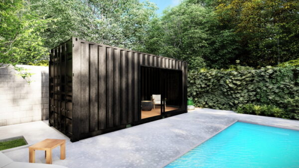 Container pool house avec baie vitrée coulissante et local fermé - H 2,60 m x L 6,06 m x l 2,44 m - 20 pieds_0