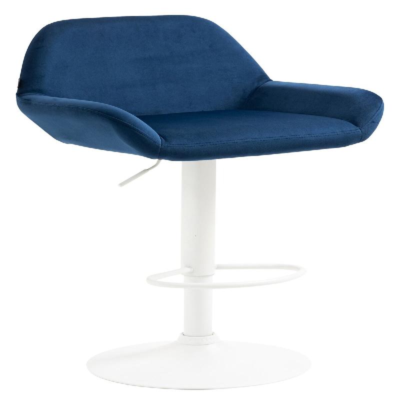 Décoshop26 - Tabouret de bar en velours rembourré bleu base trompette métal blanc mat TDB10412 - bleu 3000458869607_0