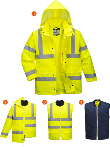 Parka hi-vis 4-en-1 jaune S468 - Certifié CE - Bandes réfléchissantes - Capuche détachable - Taille L_0