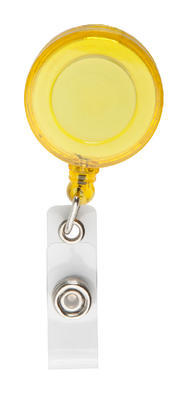 Porte-badges en plastique - bouton pression, cordelette télescopique et clip en métal - couleur jaune_0