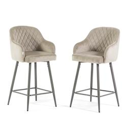 RATTATAN Lot de 2 tabourets de bar en velours, pieds en métal et assise rembourrée,pour bar,restaurant,cuisine ou comptoir,au design élégant –Te_0