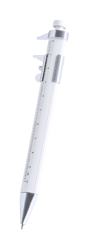 Stylo bille en plastique avec pied à coulisse et règle de 10 cm - Encre bleue - Couleur blanc_0