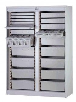 Armoire médicale 600 x 400 - Dimensions H 198 x L 140 x P 55 cm - Équipée de corbeilles avec séparations_0