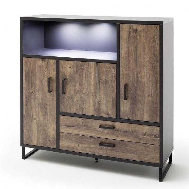 BUFFET HAUT HALTON 2 TIROIRS 3 PORTES 1 NICHE DÉCOR CHÊNE GRIS COSMOS_0