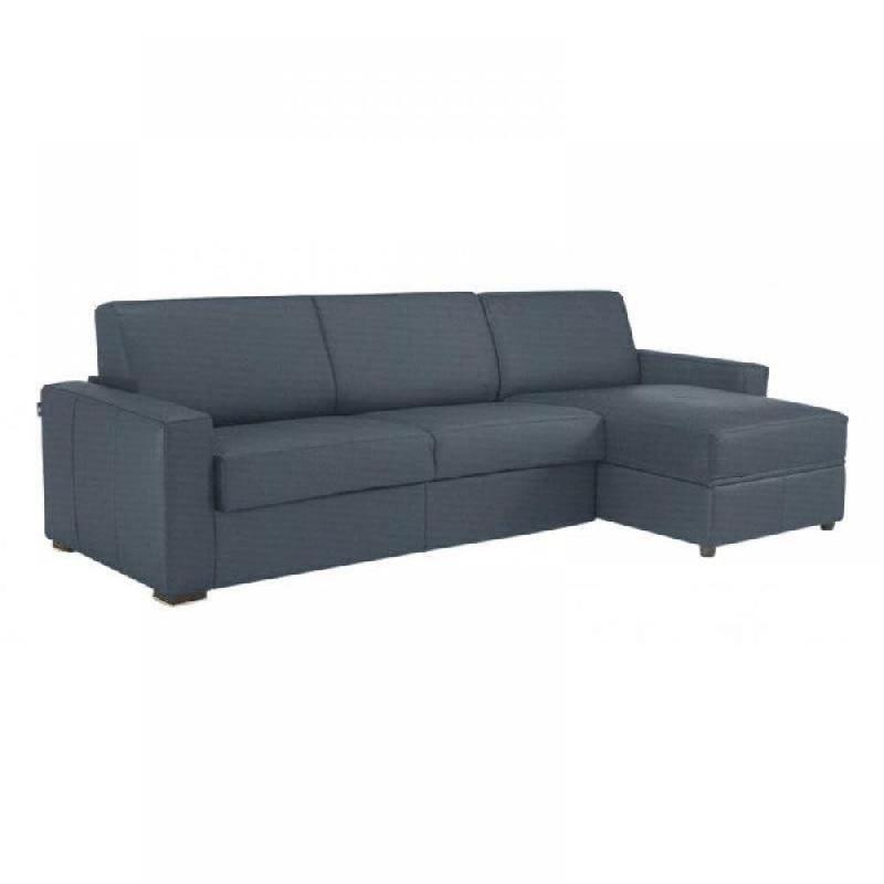 Canapé d'angle convertible Dreamer - ouverture express - sommier à lattes 140x197 cm - tweed bleu - matelas 16 cm_0