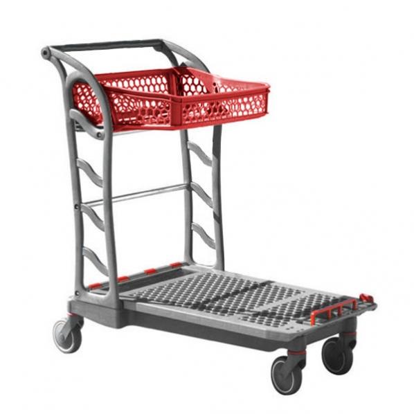 Chariot à plateforme pour magasins spécialisés - Coloris gris/rouge - Matière 100% recyclable - Rolléco_0