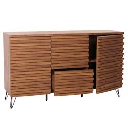 Décoshop26 - Buffet avec 2 portes 4 compartiments de rangement et 3 tiroirs 85x142x44 cm aspect noyer 04_0006000 - 3000261591405_0