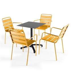 Oviala Business Ensemble table de terrasse stratifié ardoise gris et 4 fauteuils jaune - Oviala - jaune métal 108149_0