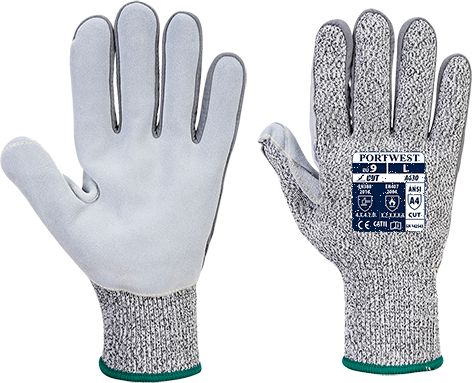 Gant gris XXL A630G7RXXL - niveau D à la coupure avec renfort cuir, résistance à la chaleur jusqu'à 250 °C_0