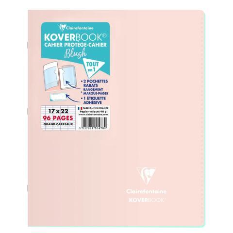 LOT DE 10 - CAHIER PIQUÉ KOVERBOOK BLUSH 17X22CM 96 PAGES GRANDS CARREAUX COUVERTURE POLYPROPYLÈNE OPAQUE BICOLORE - ROSE POUDRÉ/MENTHE À L'EAU