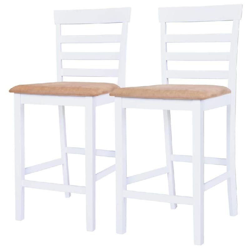 LOT DE DEUX TABOURETS DE BAR DESIGN CHAISE SIÈGE BOIS BLANC ET BEIGE 1202141_0