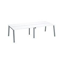 Pôle de 4 bureaux droits blanc L 140 x P 60 cm, piétement métal aluminium - Arch_0