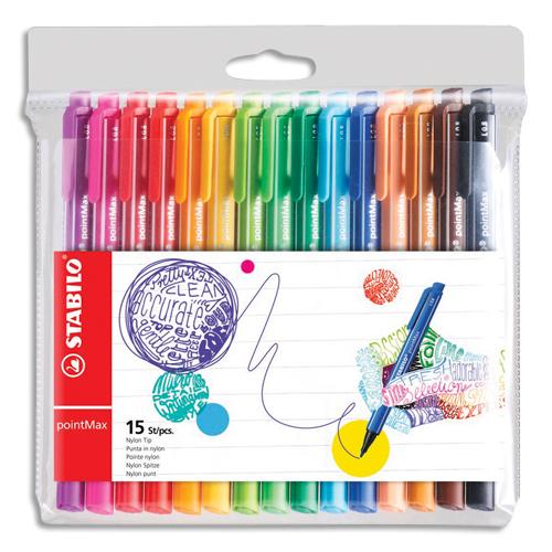 STABILO PointMax 15 Stylos Feutre - Pointe 0.8mm, Couleurs Assorties, Anti-Dessèchement