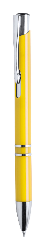 Stylo à bille en plastique - grip et clip argentés - encre bleue - couleur jaune_0