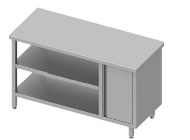 Table de travail inox centrale avec placard  à droite et deux étagères 900x700x900 soudée - 933007090_0
