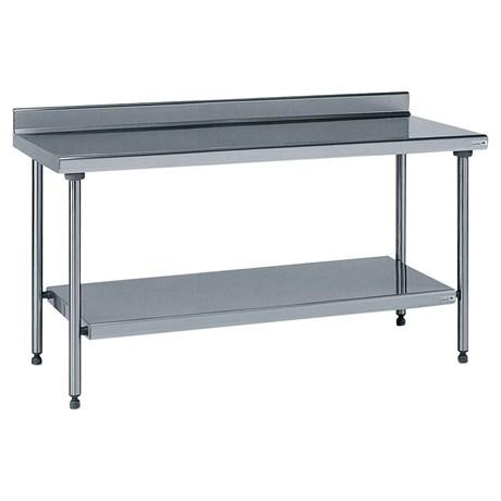 TABLE INOX ADOSSÉE AVEC ÉTAGÈRE INFÉRIEURE FIXE LONGUEUR 2400 MM