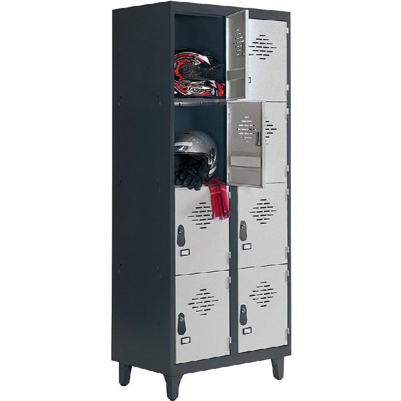 VESTIAIRE MULTI-CASIERS AVANTAGE - 4 CASIERS - 2 COLONNES - CORPS ANTHRACITE - PORTES GRIS