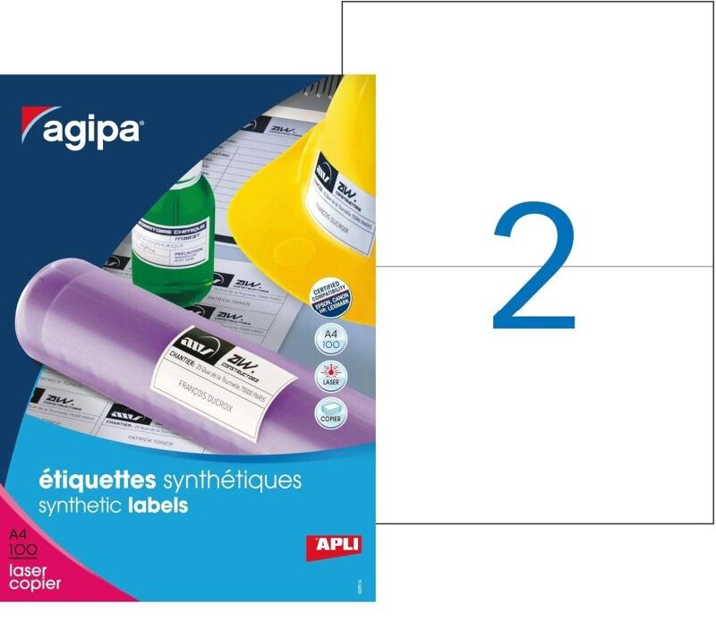 200 étiquettes polyester blanches, format 210 x 148,5 mm (100 feuilles / cdt) - 3270241011678_0