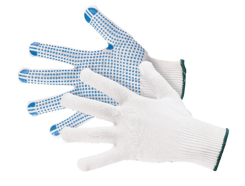 Gants de protection JAH 5070 - nylon tricot, picots PVC bleus, niveau intermédiaire, blanc, taille_0