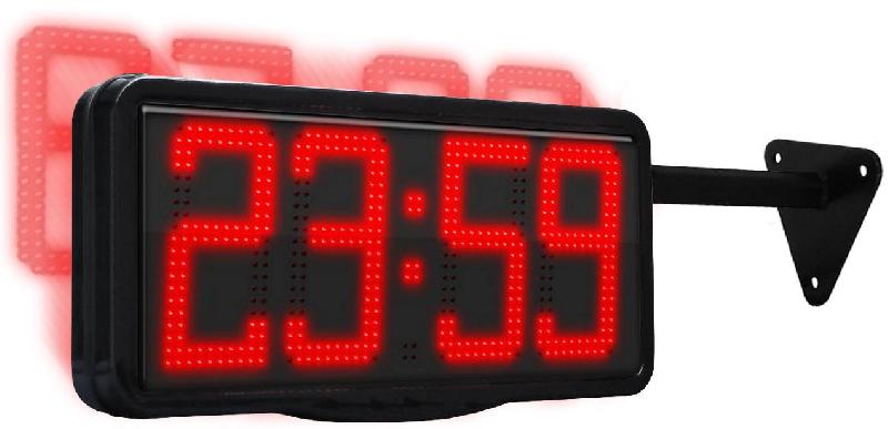 Afficheur int/ext. Led - double face sur potence - 4 chiffres 20 cm - horloge / calendrier / chronomètre / timer / thermomètre (option) - télécommande sans fil #1200/2rg/pm_0