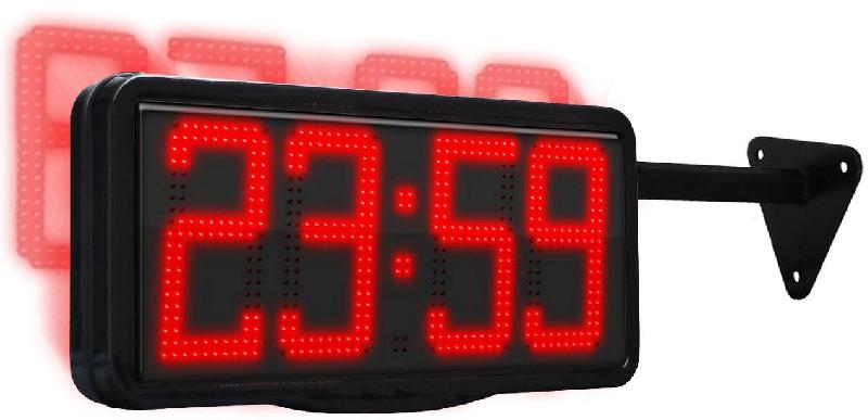Afficheur intérieur/extérieur Led - double face sur potence - 4 chiffres 20 cm - horloge / calendrier / chronomètre / timer / thermomètre (option) - télécommande sans fil - modèle 1200/2RG/PM_0