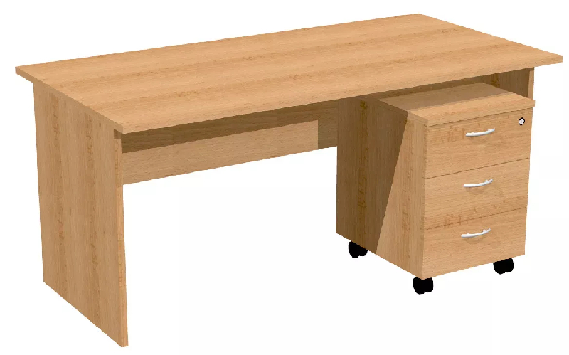 Bureau droit pied panneau avec rangement caisson sur roulettes So Presto - Gris, Chêne, 160 x 80 cm, 1 tiroir + 1 dossiers suspendus_0