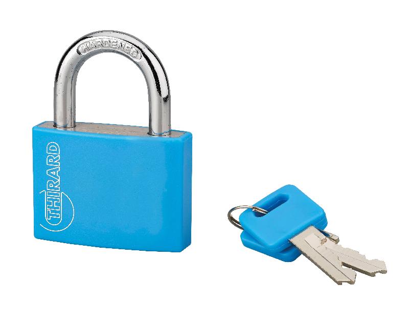 Cadenas à clé - Aluminium massif - 50 mm - Bleu - Thirard - Mécanisme à goupilles et double arage_0