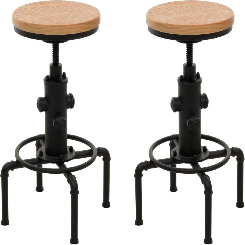Décoshop26 - Lot de 2 tabourets de bar chaise haute design industriel réglable en hauteur avec repose-pieds rotatif en acier et TDB04086 - acier 300_0