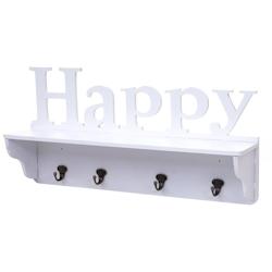 Décoshop26 - Porte-manteau mural Happy avec 4 crochets 30x60x13cm en bois de pin blanc 04_0001018 - blanc 3000573332697_0