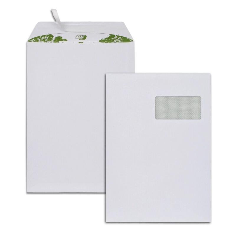 GPV Boîte de 250 pochettes Green blanches 229x324/C4, 100 g/m², avec fenêtre 100x50 à 20/52, adhésives avec bande - 3250650038312_0