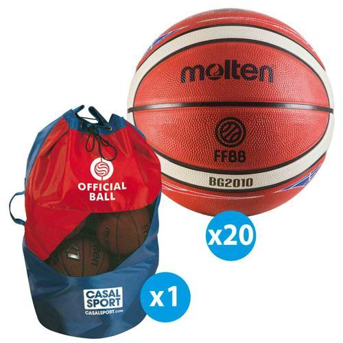 LOT DE 20 BALLONS DE BASKET MOLTEN BG2000 FFBB + SAC