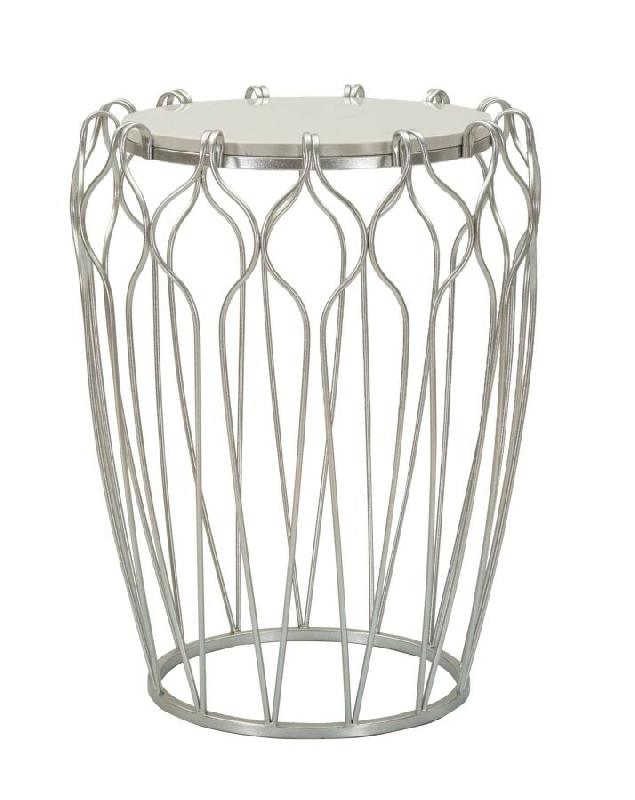 Mauro Ferretti Table Basse Hook Glam Ø 47,5 X 61,5 Cm En Métal Argenté Et Marbre - Design Sinueux Aux Contrastes Raffinés - argenté 1428400000_0