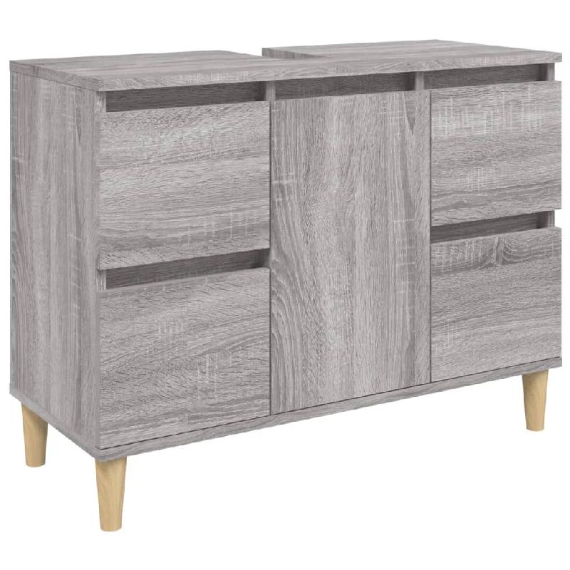 Meuble d'évier sous lavabo pour salle de bain - 80 x 33 x 60 cm - Bois d'ingénierie gris - 4 tiroirs et 1 compartiment_0