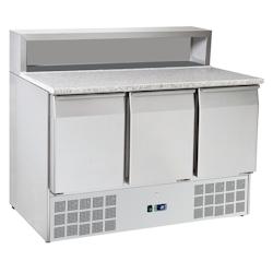 Meuble préparation pizzas 3 portes dir.8 gn 1/6 - 1365x700x880 mm - 235 W 230/1V - 75A39PRC Eurast - gris inox 75A39PRC_0