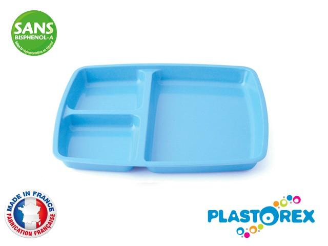 PLATEAU A 3 COMPARTIMENTS MELAMINE BLEUE